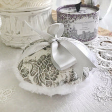 Load image into Gallery viewer, Large floral dusting powder puff Gray _ MerryBath.com