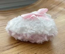 Load image into Gallery viewer, Heart shaped faux fur powder puff - white pink - luxepuffs.com