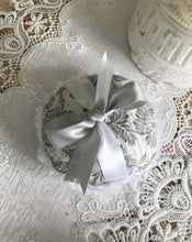 Load image into Gallery viewer, Large 5" powder puff gray floral MerryBath.com